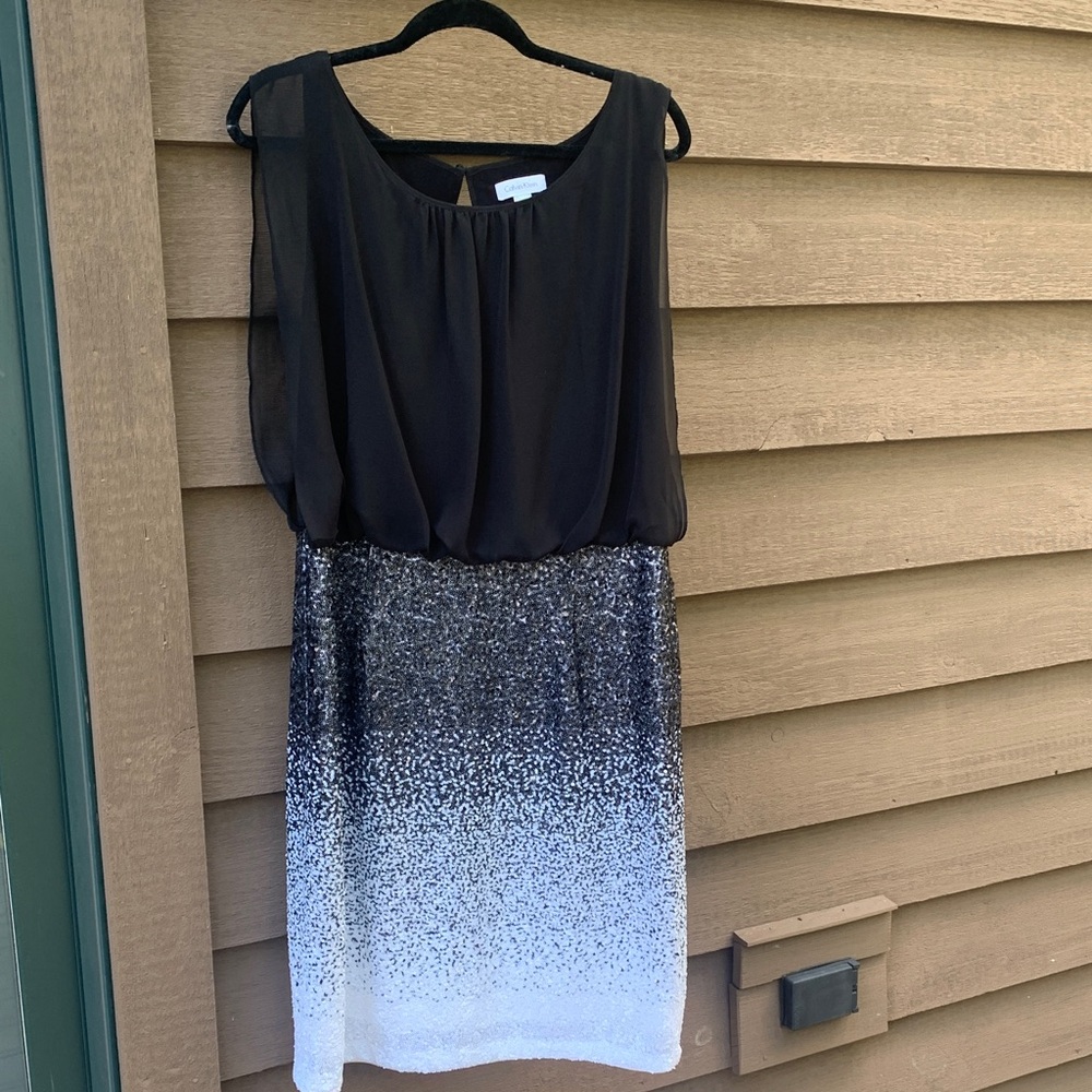 Calvin Klein Black and White Sequin Midi Dress